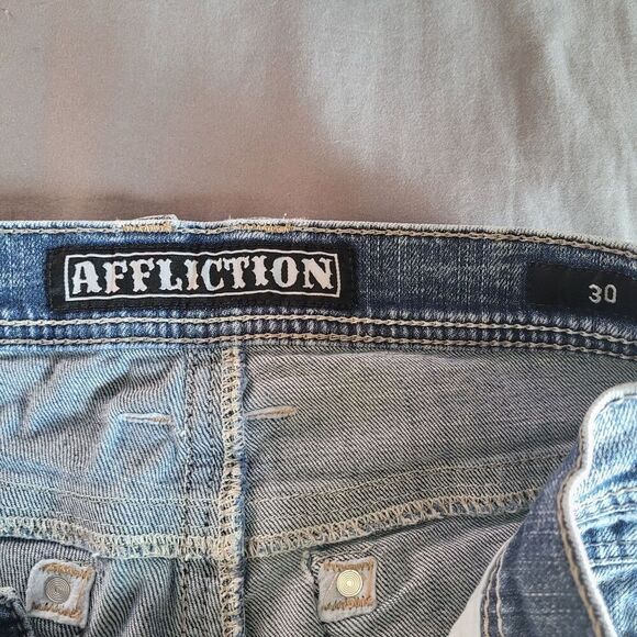 Affliction Jeans Mens 30x30 Blue Blake Straight Embroidered Y2K Button Pockets - Picture 6 of 10